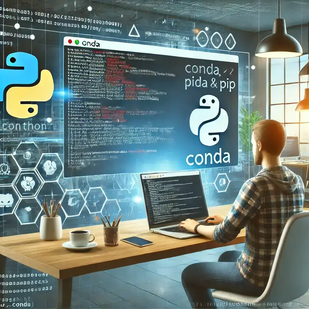 Troubleshooting Python installation and compatibility issues in Conda and Pip with a developer analyzing errors on a laptop in a modern coding workspace.